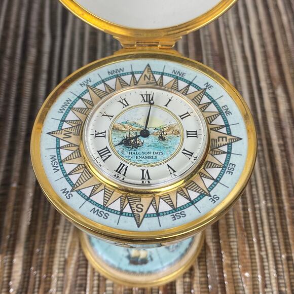 Halcyon Days Enamels Pedestal World Terrestrial Globe Miniture Desk Clock - Picture 8 of 13